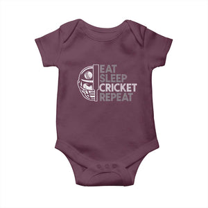 Eat Sleep Cricket Repeat Baby Onesie Retro Vintage Cricket Gifts TS10 Maroon Print Your Wear