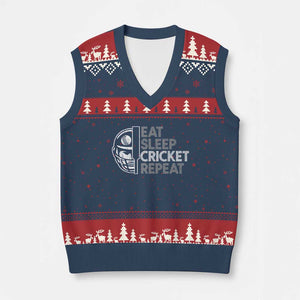 Eat Sleep Cricket Repeat V-Neck Knit Sweater Vest Retro Vintage Cricket Gifts TS10 Navy Red Print Your Wear