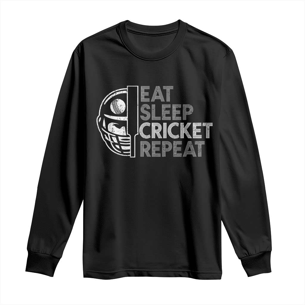 Eat Sleep Cricket Repeat Long Sleeve Shirt Retro Vintage Cricket Gifts TS10 Black Print Your Wear