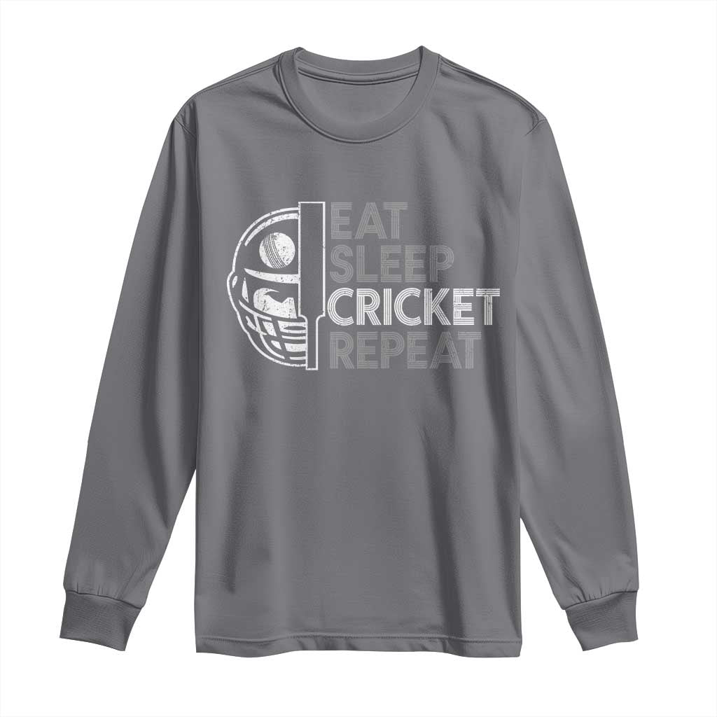Eat Sleep Cricket Repeat Long Sleeve Shirt Retro Vintage Cricket Gifts TS10 Charcoal Print Your Wear
