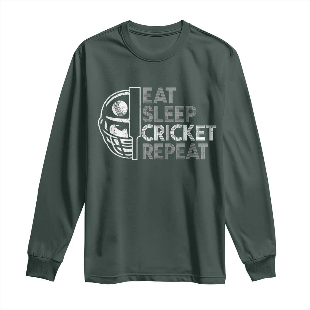 Eat Sleep Cricket Repeat Long Sleeve Shirt Retro Vintage Cricket Gifts TS10 Dark Forest Green Print Your Wear