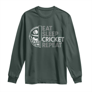 Eat Sleep Cricket Repeat Long Sleeve Shirt Retro Vintage Cricket Gifts TS10 Dark Forest Green Print Your Wear