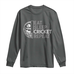 Eat Sleep Cricket Repeat Long Sleeve Shirt Retro Vintage Cricket Gifts TS10 Dark Heather Print Your Wear