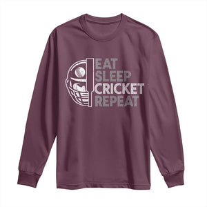 Eat Sleep Cricket Repeat Long Sleeve Shirt Retro Vintage Cricket Gifts TS10 Maroon Print Your Wear