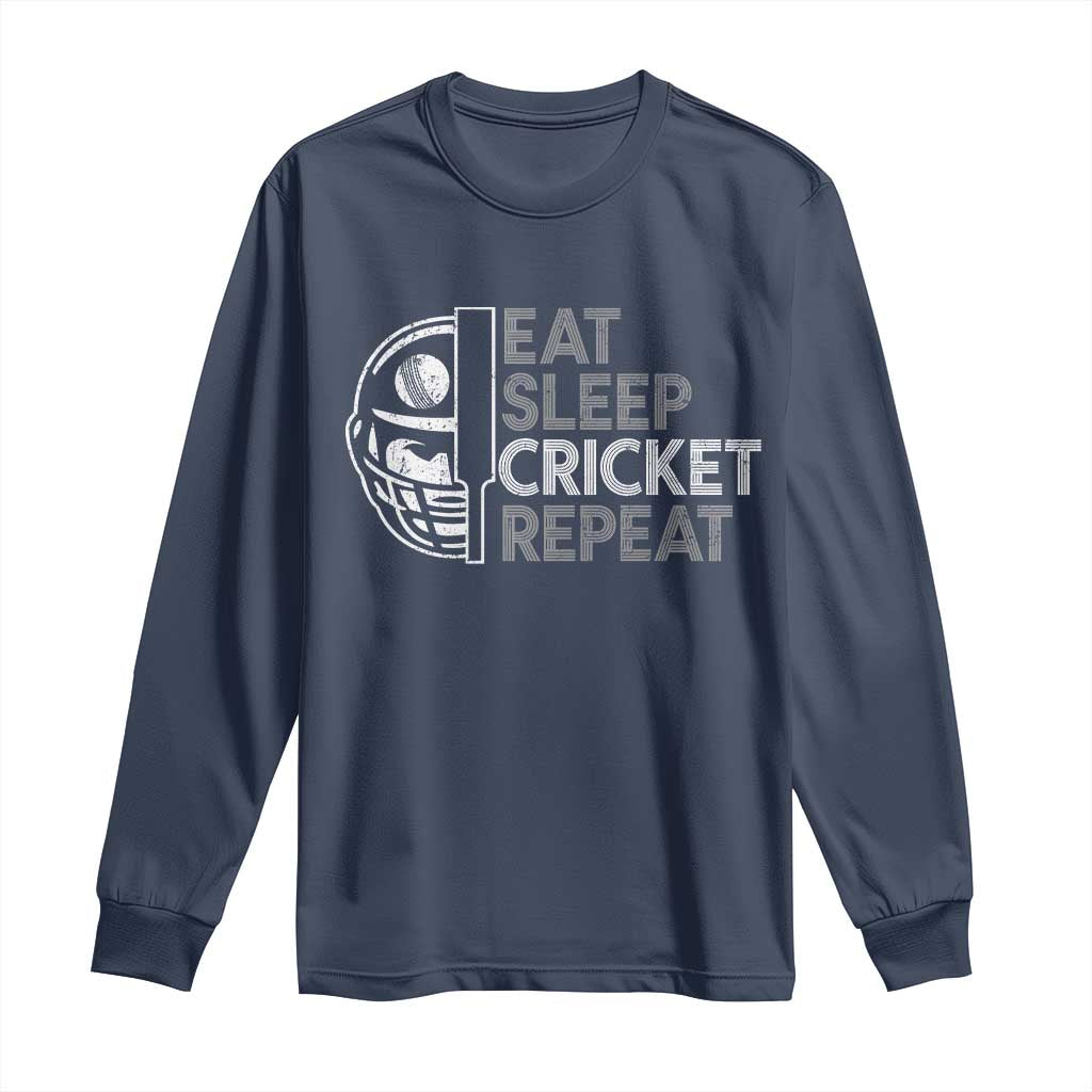 Eat Sleep Cricket Repeat Long Sleeve Shirt Retro Vintage Cricket Gifts TS10 Navy Print Your Wear