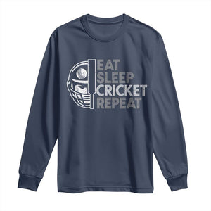 Eat Sleep Cricket Repeat Long Sleeve Shirt Retro Vintage Cricket Gifts TS10 Navy Print Your Wear