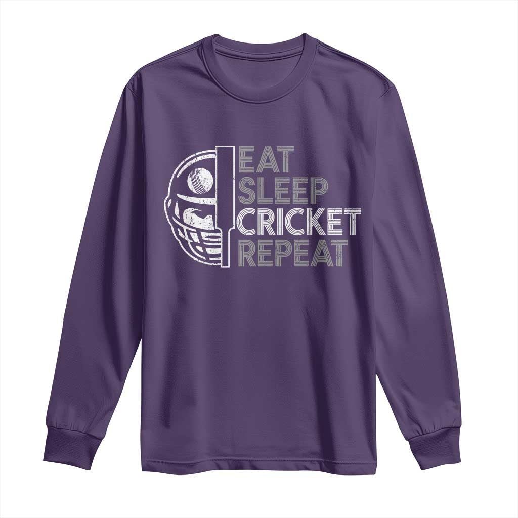 Eat Sleep Cricket Repeat Long Sleeve Shirt Retro Vintage Cricket Gifts TS10 Purple Print Your Wear