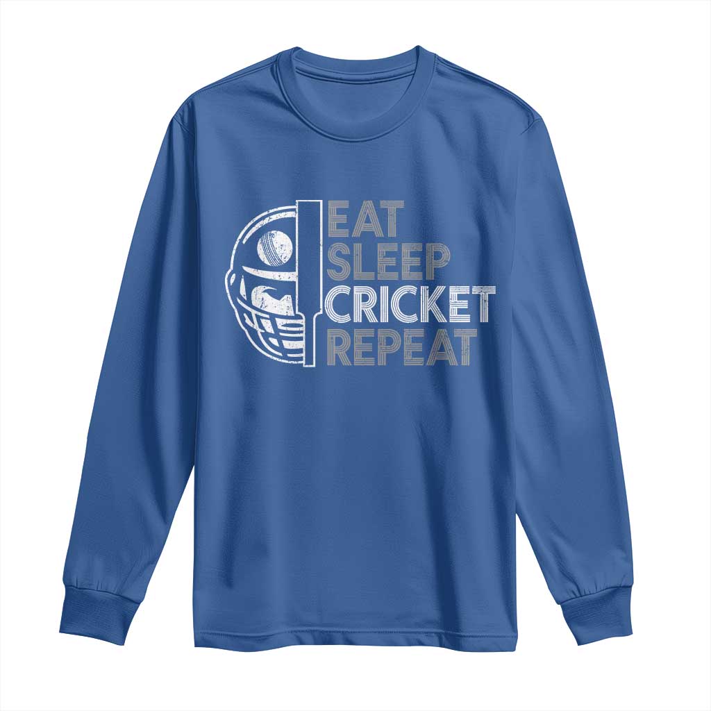 Eat Sleep Cricket Repeat Long Sleeve Shirt Retro Vintage Cricket Gifts TS10 Royal Blue Print Your Wear