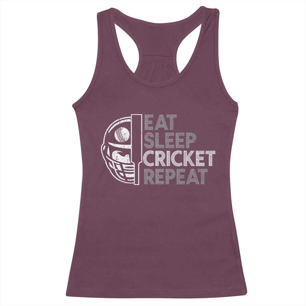 Eat Sleep Cricket Repeat Racerback Tank Top Retro Vintage Cricket Gifts TS10 Maroon Print Your Wear