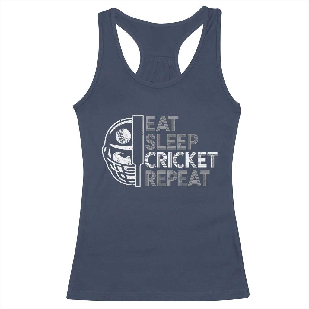 Eat Sleep Cricket Repeat Racerback Tank Top Retro Vintage Cricket Gifts TS10 Navy Print Your Wear