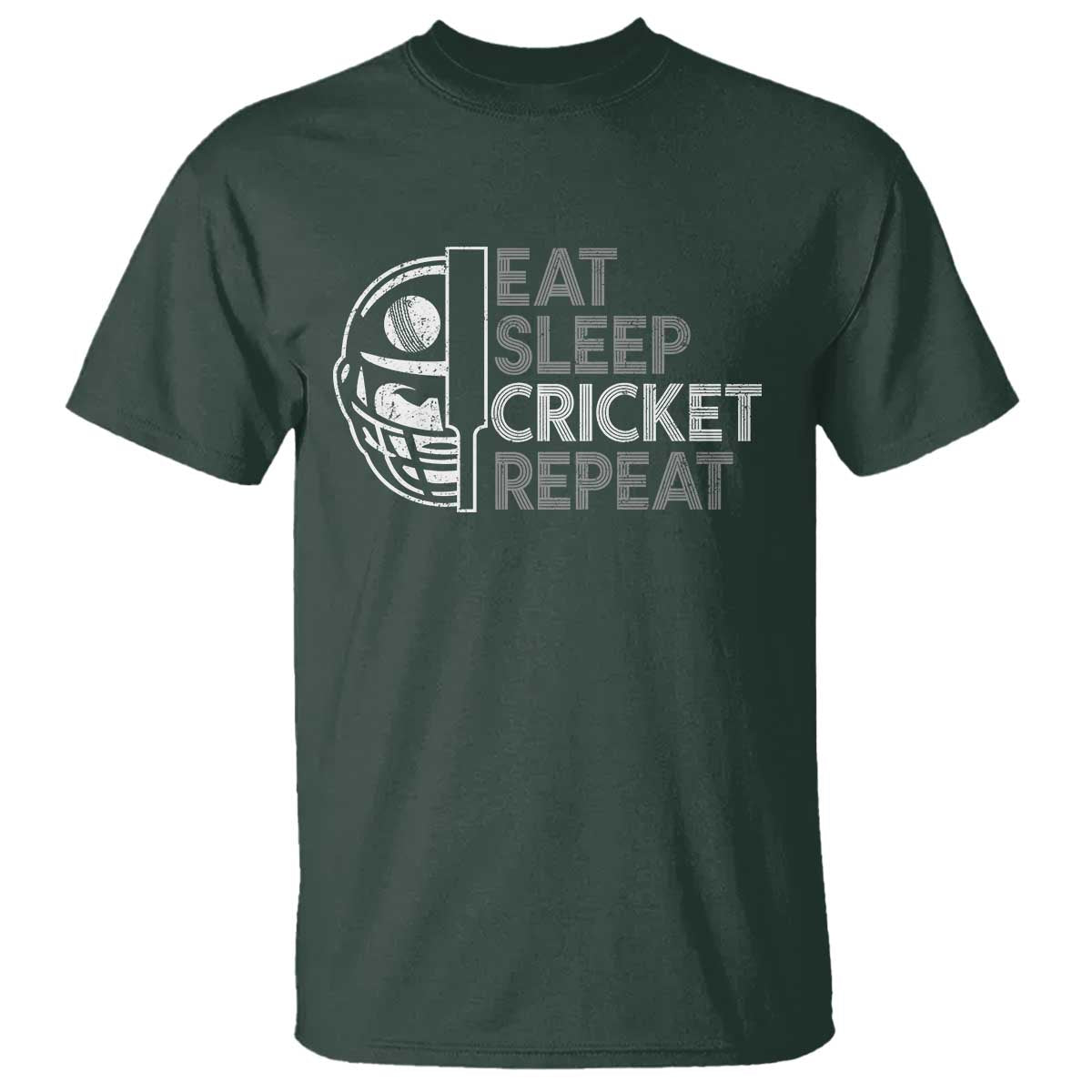 Eat Sleep Cricket Repeat T Shirt Retro Vintage Cricket Gifts TS10 Dark Forest Green Print Your Wear