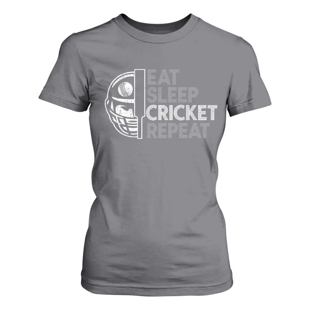 Eat Sleep Cricket Repeat T Shirt For Women Retro Vintage Cricket Gifts TS10 Charcoal Print Your Wear