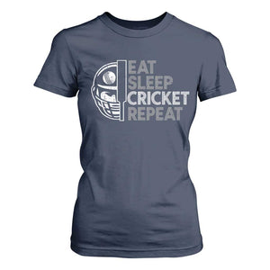 Eat Sleep Cricket Repeat T Shirt For Women Retro Vintage Cricket Gifts TS10 Navy Print Your Wear