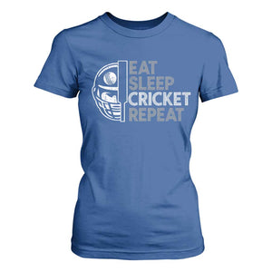 Eat Sleep Cricket Repeat T Shirt For Women Retro Vintage Cricket Gifts TS10 Royal Blue Print Your Wear