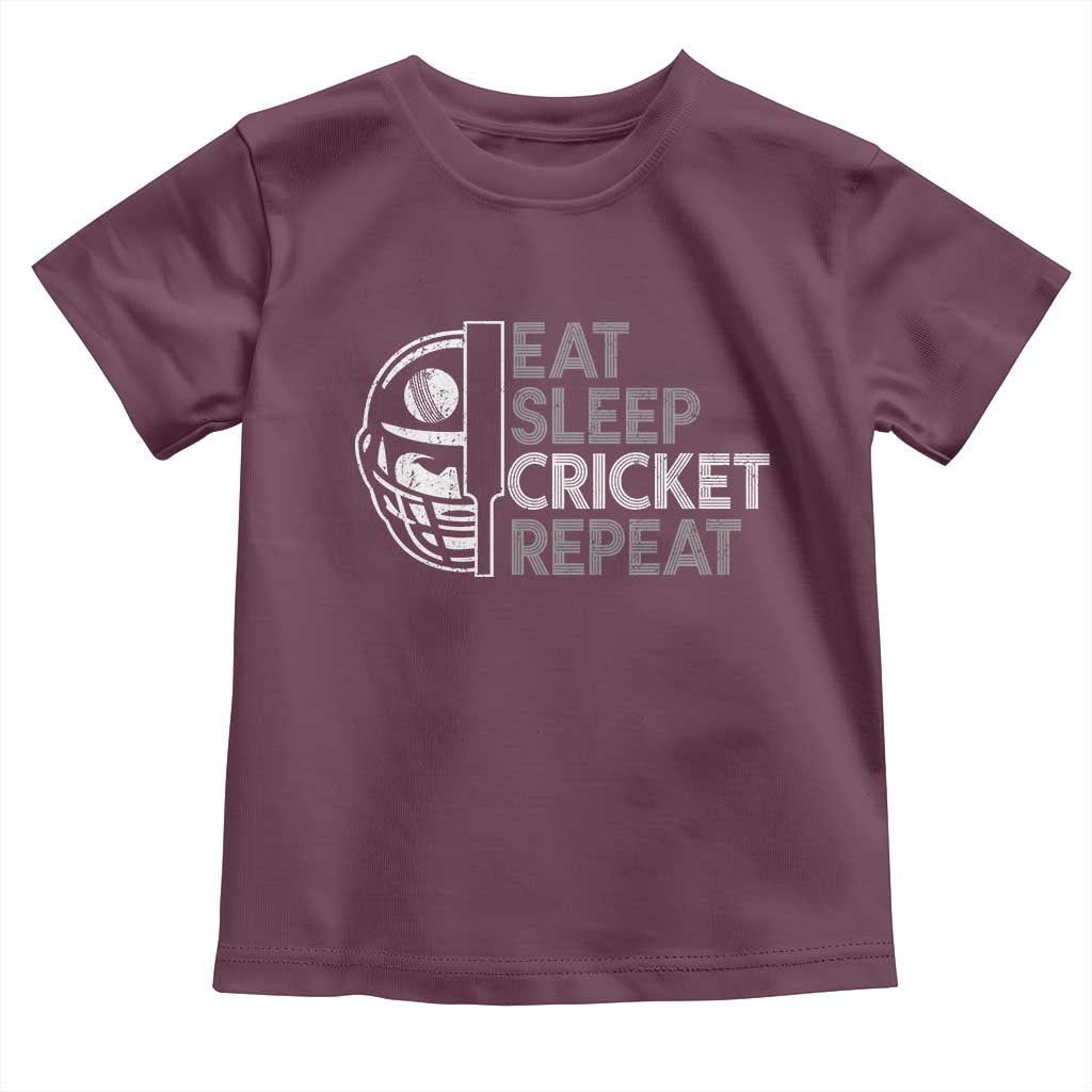 Eat Sleep Cricket Repeat Toddler T Shirt Retro Vintage Cricket Gifts TS10 Maroon Print Your Wear