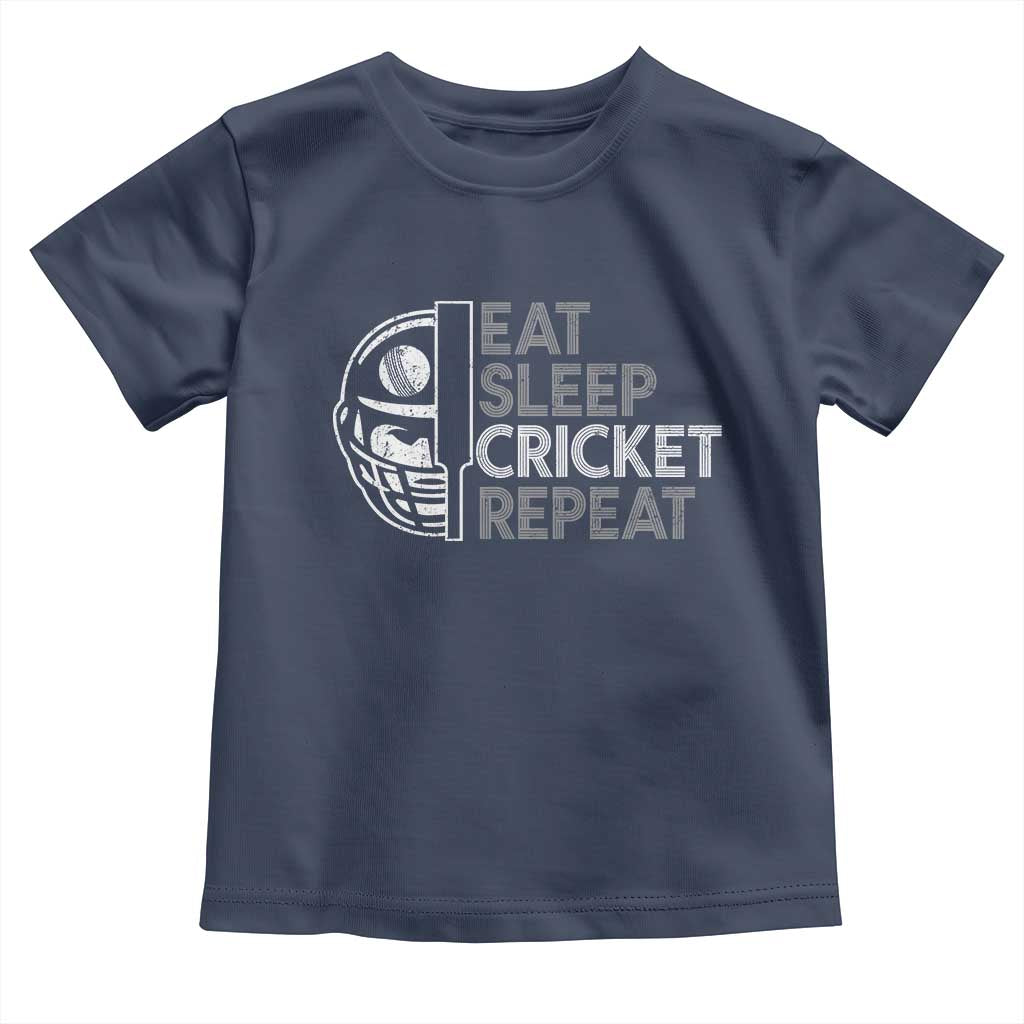 Eat Sleep Cricket Repeat Toddler T Shirt Retro Vintage Cricket Gifts TS10 Navy Print Your Wear