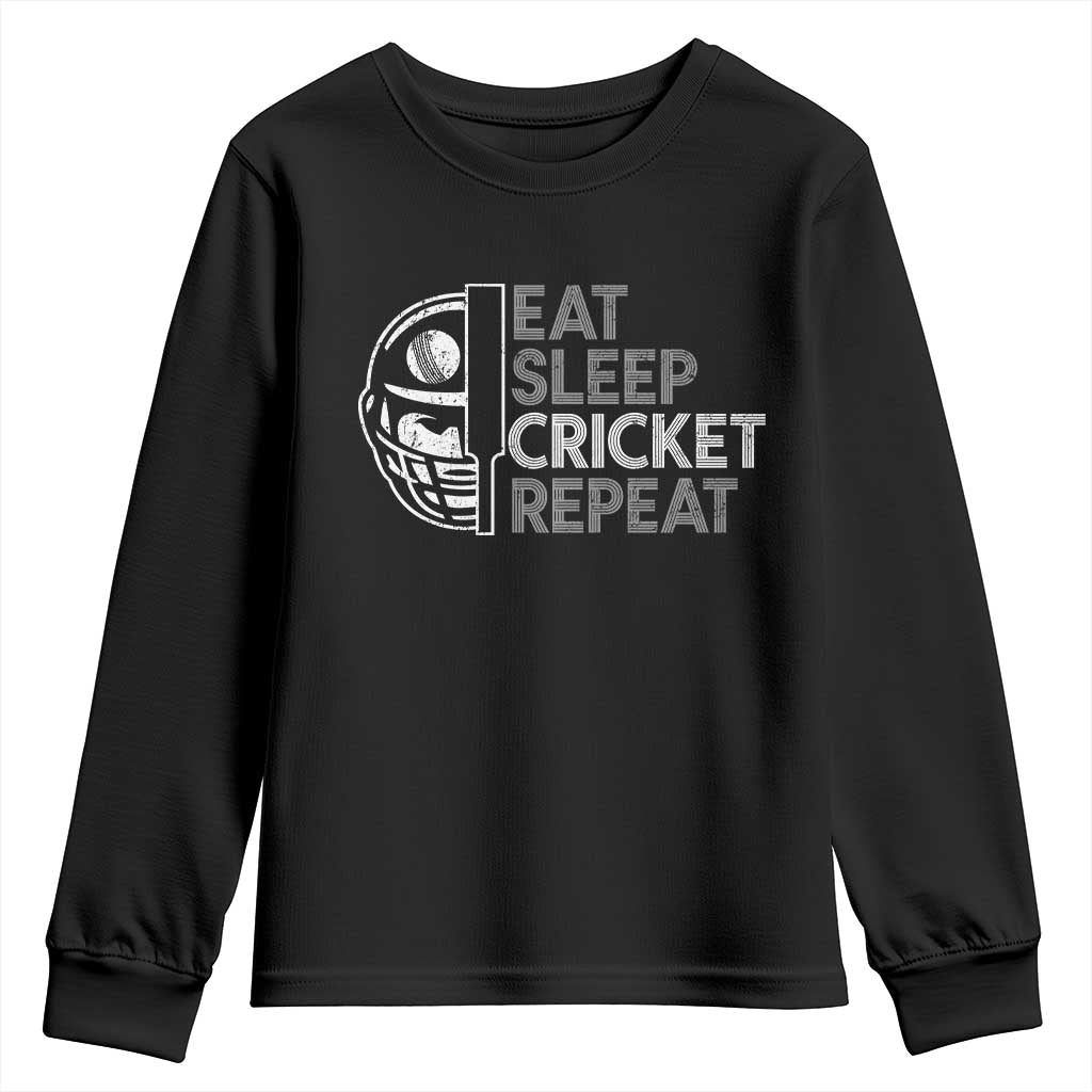 Eat Sleep Cricket Repeat Youth Sweatshirt Retro Vintage Cricket Gifts TS10 Black Print Your Wear