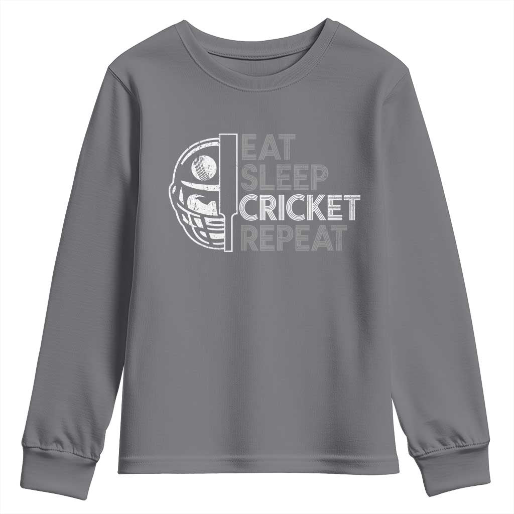 Eat Sleep Cricket Repeat Youth Sweatshirt Retro Vintage Cricket Gifts TS10 Charcoal Print Your Wear