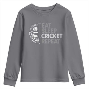 Eat Sleep Cricket Repeat Youth Sweatshirt Retro Vintage Cricket Gifts TS10 Charcoal Print Your Wear