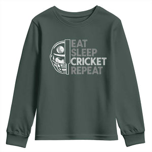 Eat Sleep Cricket Repeat Youth Sweatshirt Retro Vintage Cricket Gifts TS10 Dark Forest Green Print Your Wear