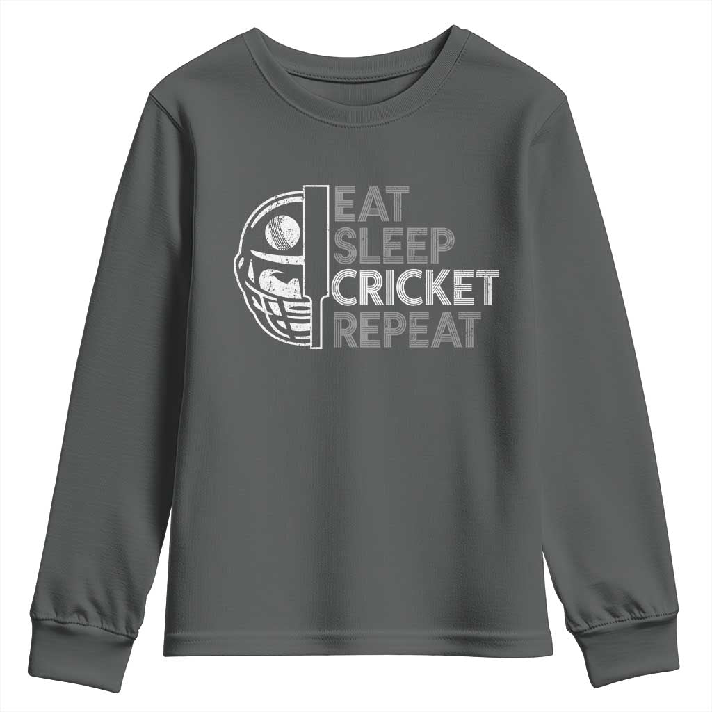 Eat Sleep Cricket Repeat Youth Sweatshirt Retro Vintage Cricket Gifts TS10 Dark Heather Print Your Wear