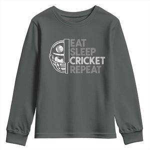 Eat Sleep Cricket Repeat Youth Sweatshirt Retro Vintage Cricket Gifts TS10 Dark Heather Print Your Wear