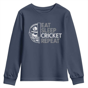 Eat Sleep Cricket Repeat Youth Sweatshirt Retro Vintage Cricket Gifts TS10 Navy Print Your Wear