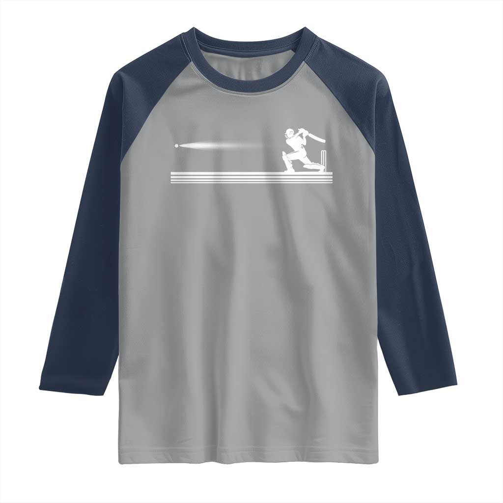 Cricket Player Raglan Shirt Powerful Batsman Shot Cricket Gifts TS10 Sport Gray Navy Print Your Wear