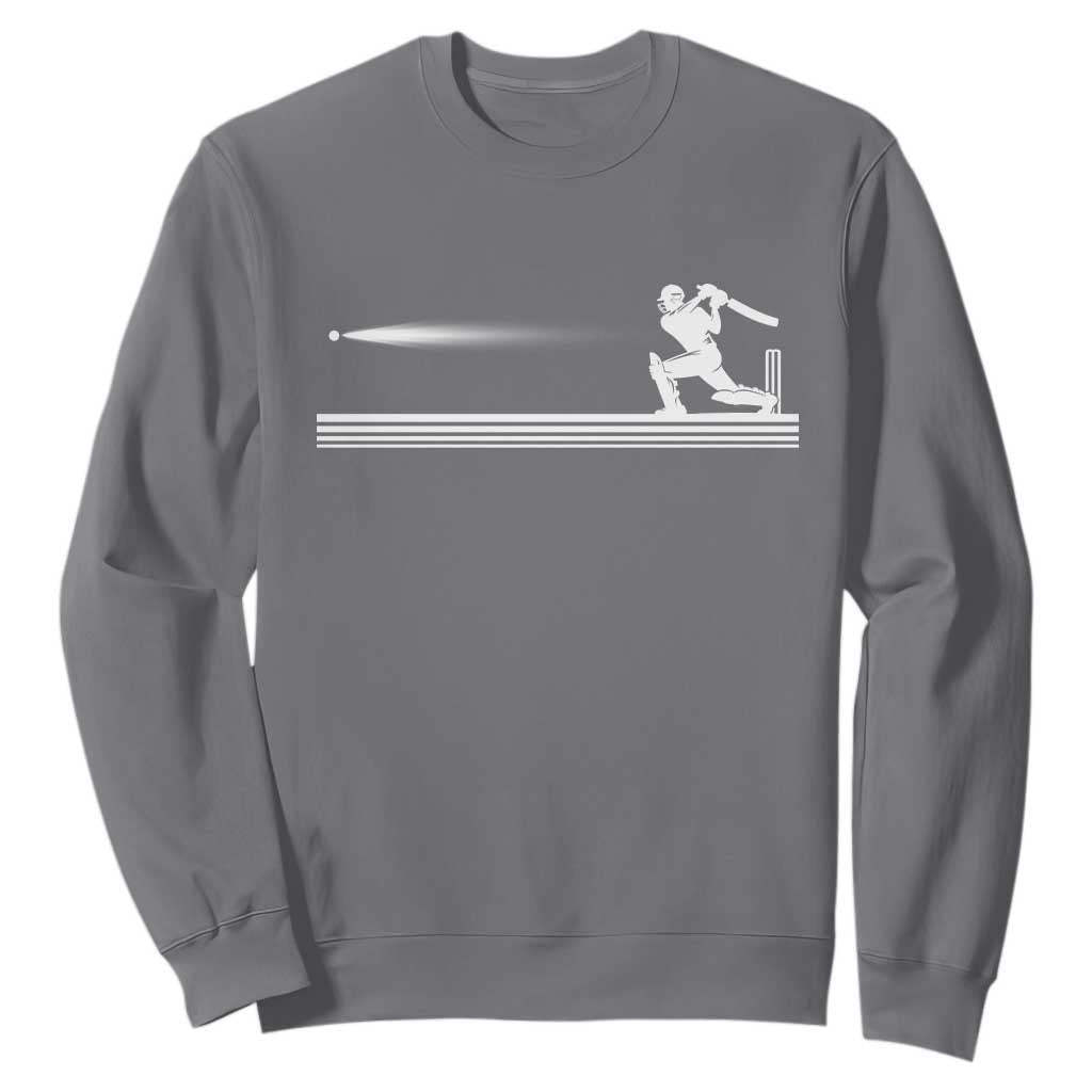 Cricket Player Sweatshirt Powerful Batsman Shot Cricket Gifts TS10 Charcoal Print Your Wear