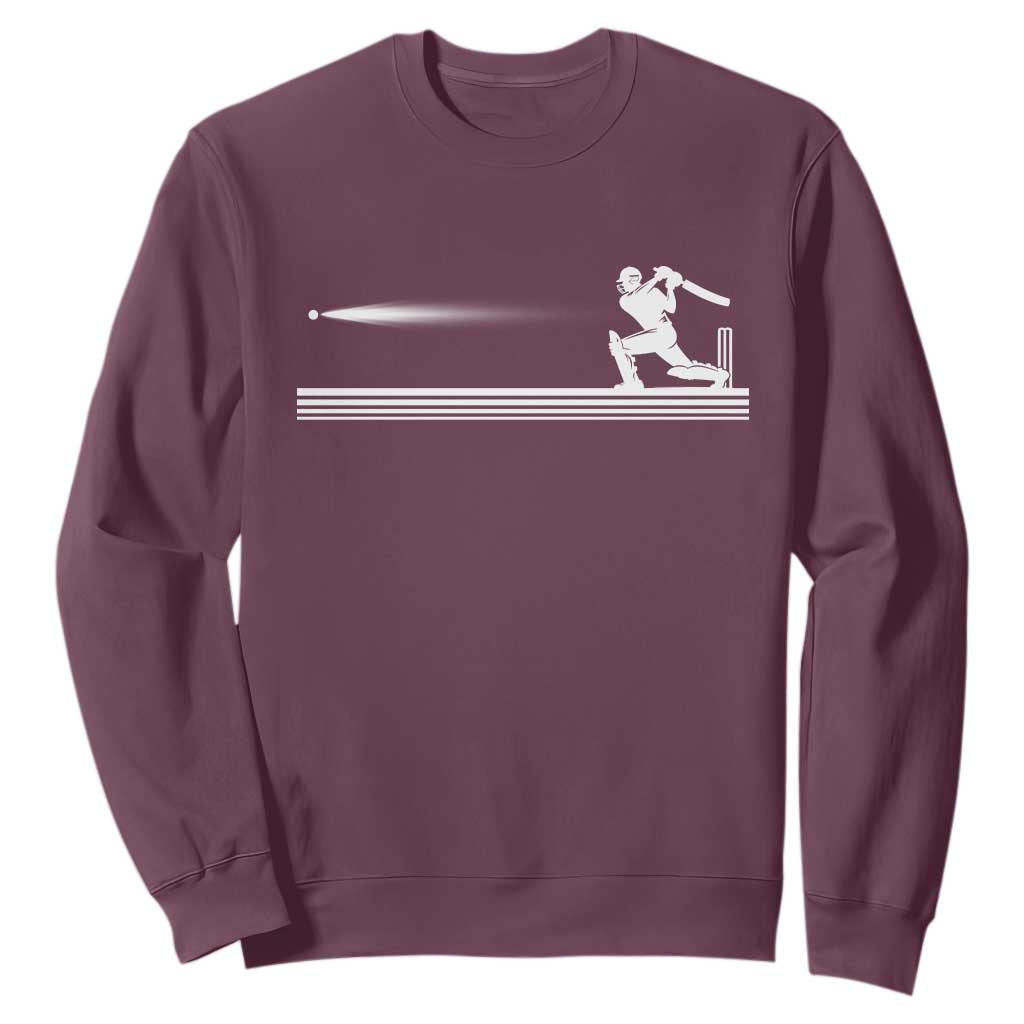 Cricket Player Sweatshirt Powerful Batsman Shot Cricket Gifts TS10 Maroon Print Your Wear
