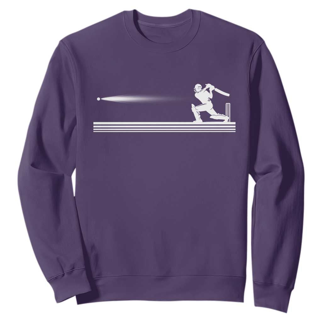 Cricket Player Sweatshirt Powerful Batsman Shot Cricket Gifts TS10 Purple Print Your Wear