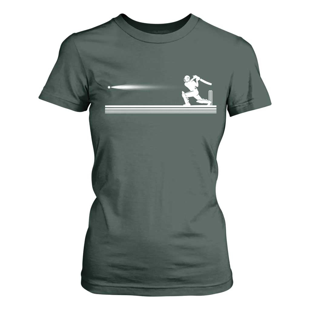 Cricket Player T Shirt For Women Powerful Batsman Shot Cricket Gifts TS10 Dark Forest Green Print Your Wear