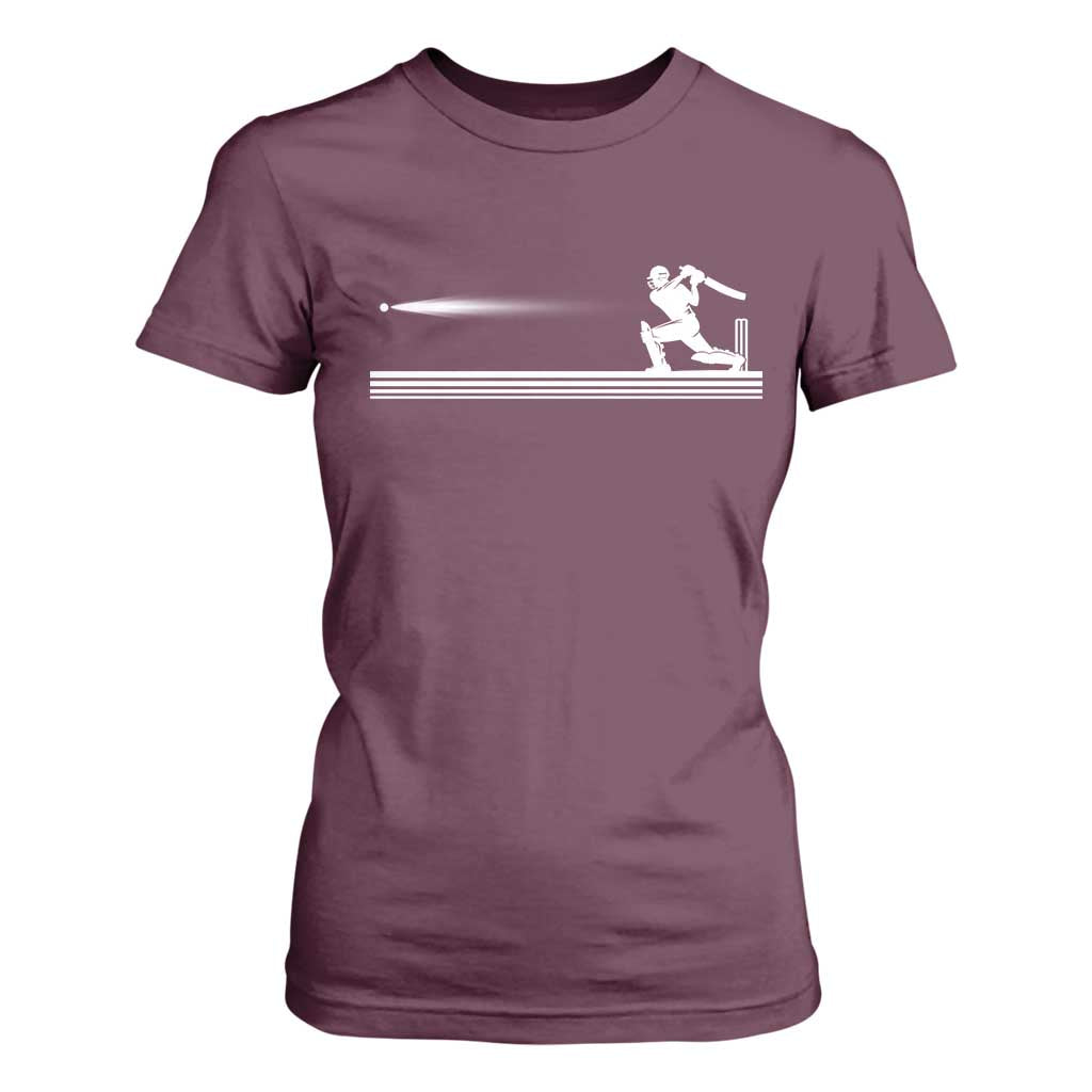 Cricket Player T Shirt For Women Powerful Batsman Shot Cricket Gifts TS10 Maroon Print Your Wear