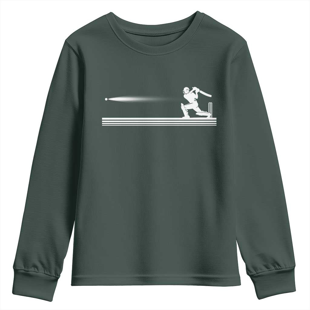 Cricket Player Youth Sweatshirt Powerful Batsman Shot Cricket Gifts TS10 Dark Forest Green Print Your Wear