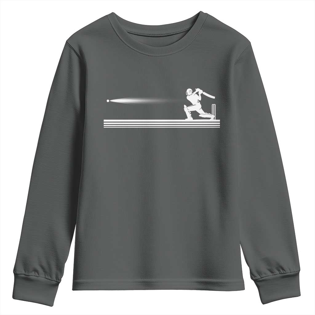 Cricket Player Youth Sweatshirt Powerful Batsman Shot Cricket Gifts TS10 Dark Heather Print Your Wear
