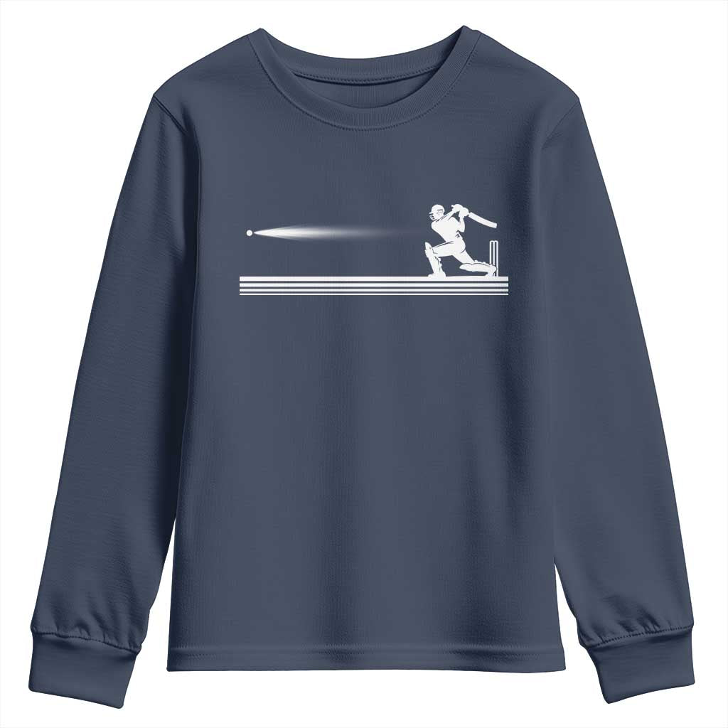 Cricket Player Youth Sweatshirt Powerful Batsman Shot Cricket Gifts TS10 Navy Print Your Wear