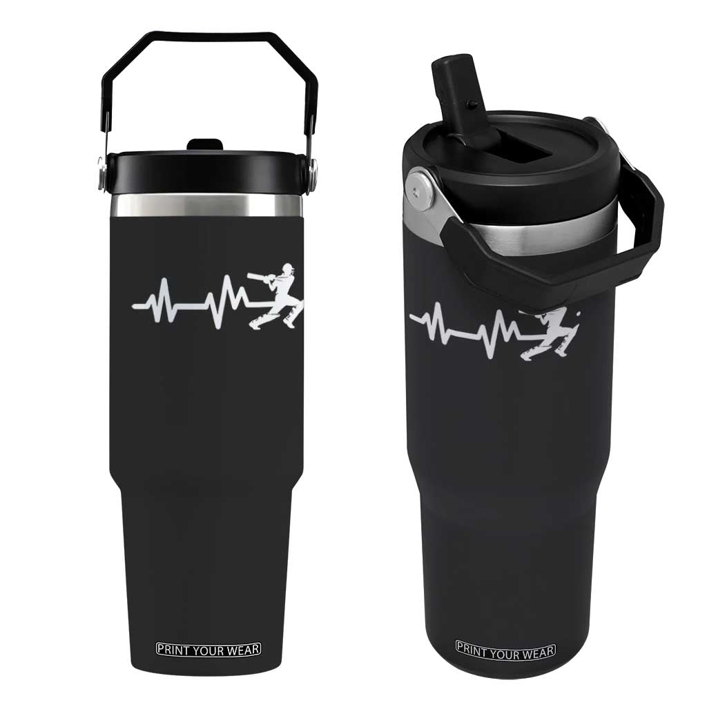 Cricket Player Flip Straw Tumbler Cricket Heartbeat Batsman TS10 One Size: 30 oz Black Print Your Wear