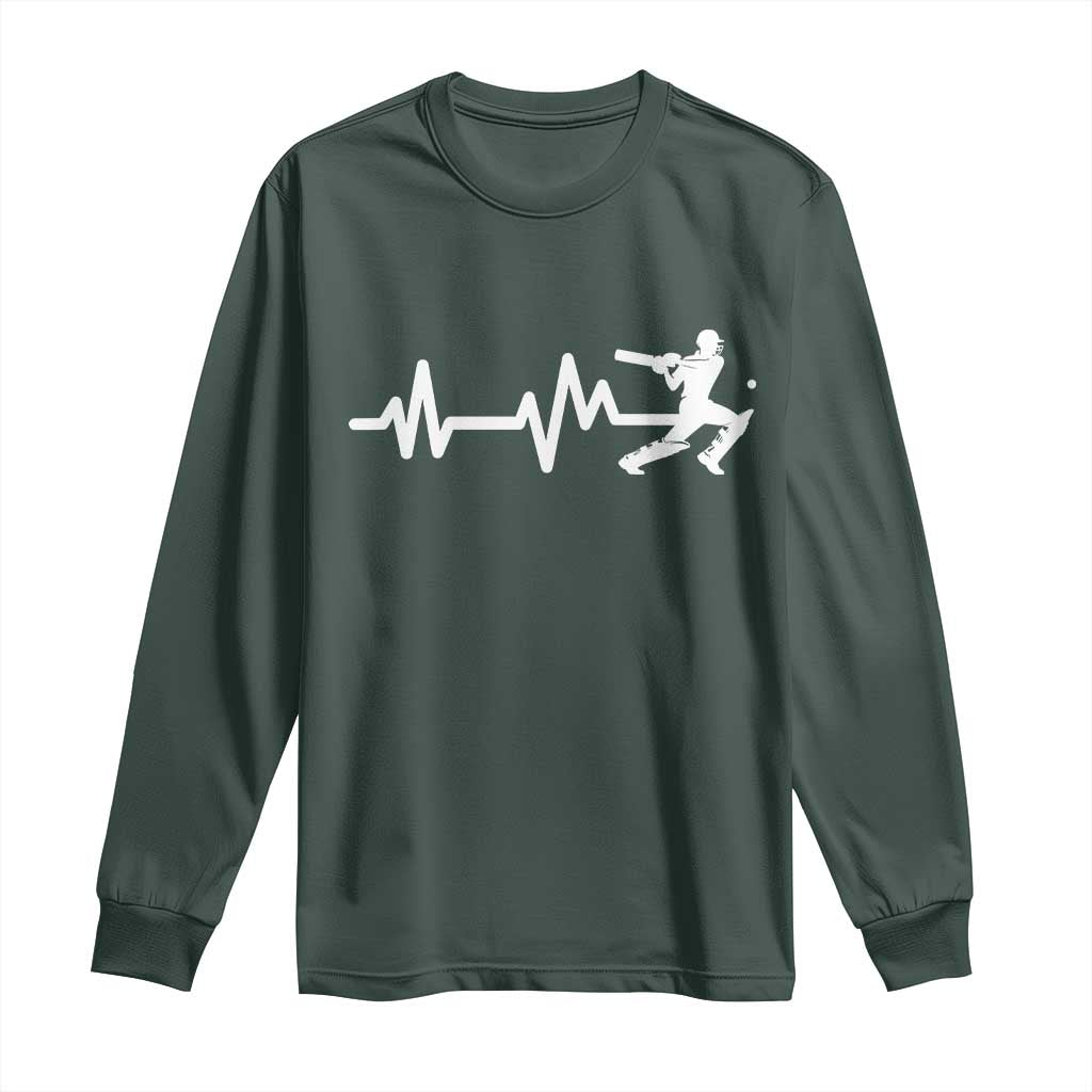 Cricket Player Long Sleeve Shirt Cricket Heartbeat Batsman TS10 Dark Forest Green Print Your Wear