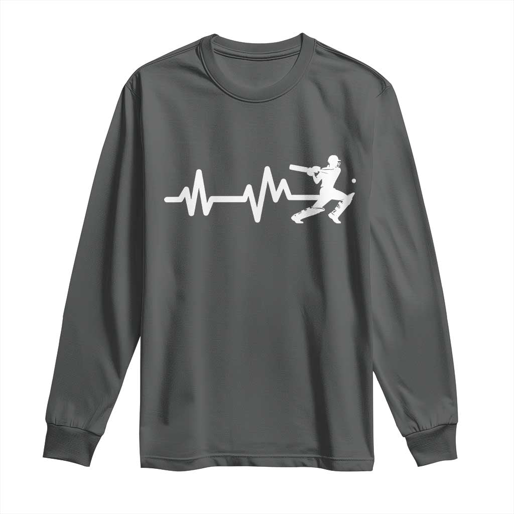 Cricket Player Long Sleeve Shirt Cricket Heartbeat Batsman TS10 Dark Heather Print Your Wear