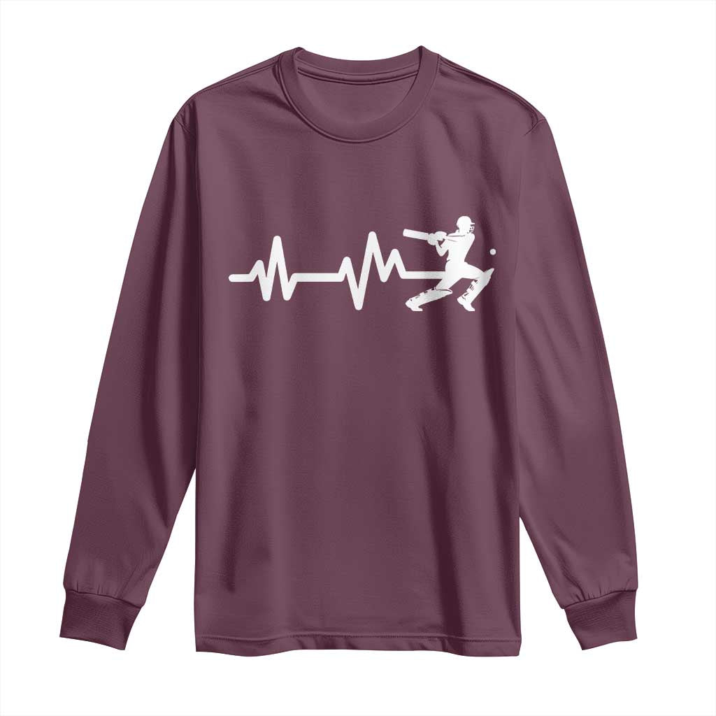 Cricket Player Long Sleeve Shirt Cricket Heartbeat Batsman TS10 Maroon Print Your Wear
