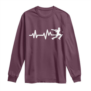 Cricket Player Long Sleeve Shirt Cricket Heartbeat Batsman TS10 Maroon Print Your Wear