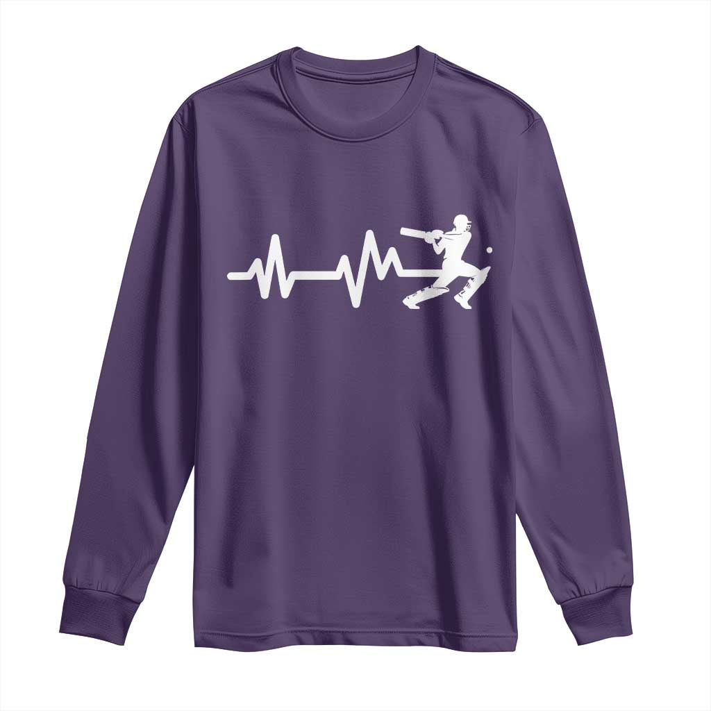 Cricket Player Long Sleeve Shirt Cricket Heartbeat Batsman TS10 Purple Print Your Wear