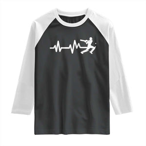 Cricket Player Raglan Shirt Cricket Heartbeat Batsman TS10 Black White Print Your Wear