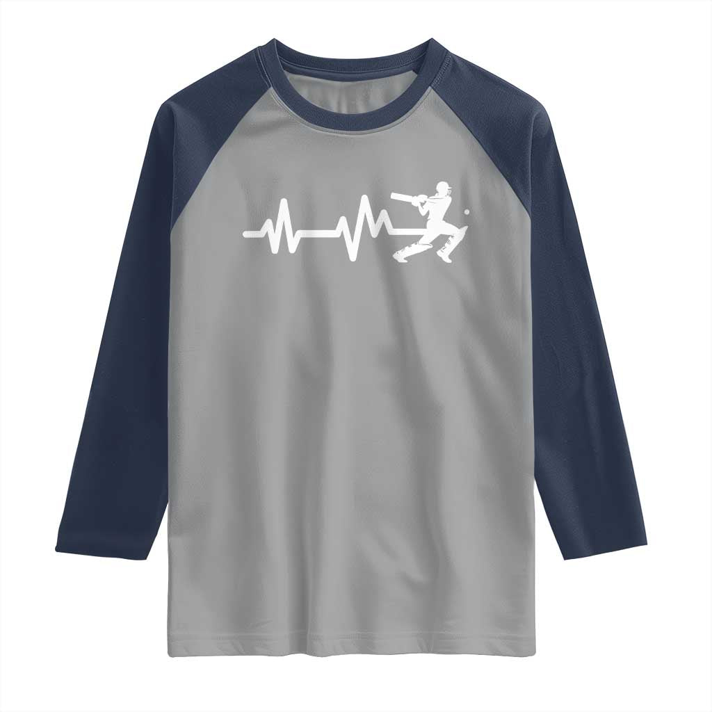Cricket Player Raglan Shirt Cricket Heartbeat Batsman TS10 Sport Gray Navy Print Your Wear