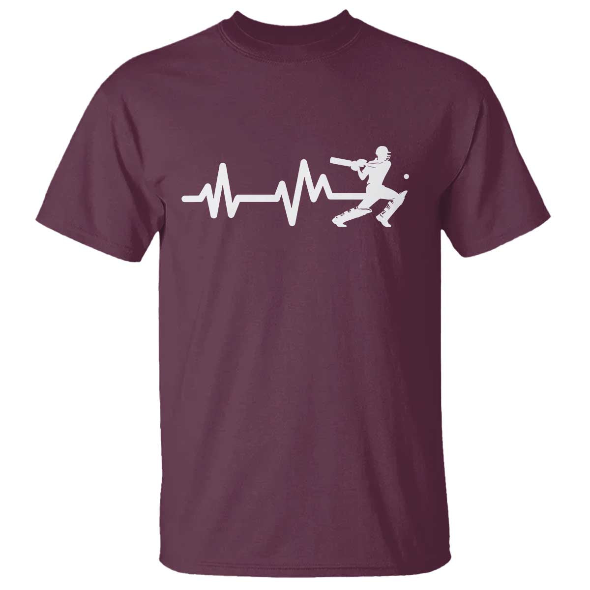 Cricket Player T Shirt Cricket Heartbeat Batsman TS10 Maroon Print Your Wear
