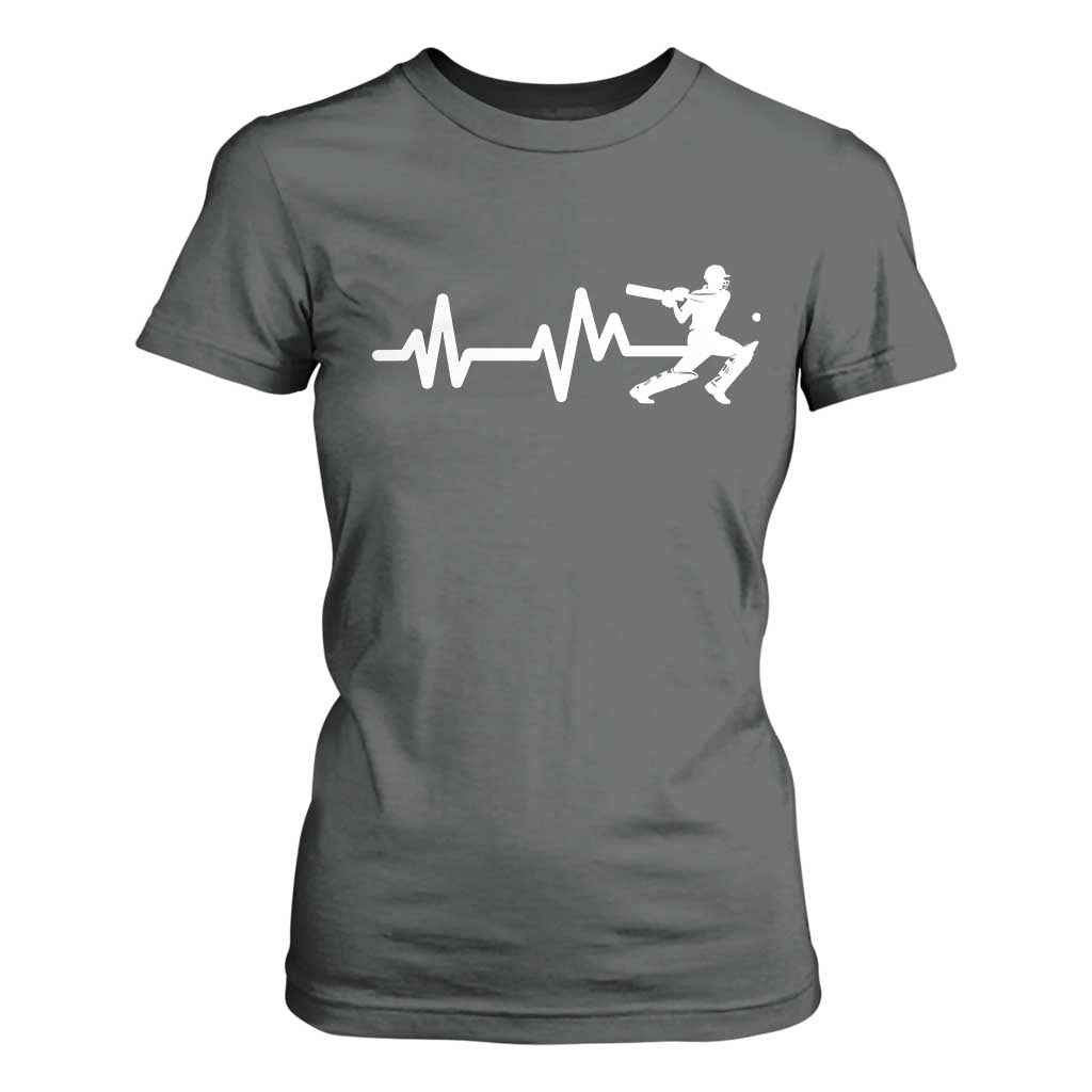 Cricket Player T Shirt For Women Cricket Heartbeat Batsman TS10 Dark Heather Print Your Wear