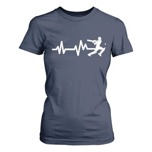 Cricket Player T Shirt For Women Cricket Heartbeat Batsman TS10 Navy Print Your Wear