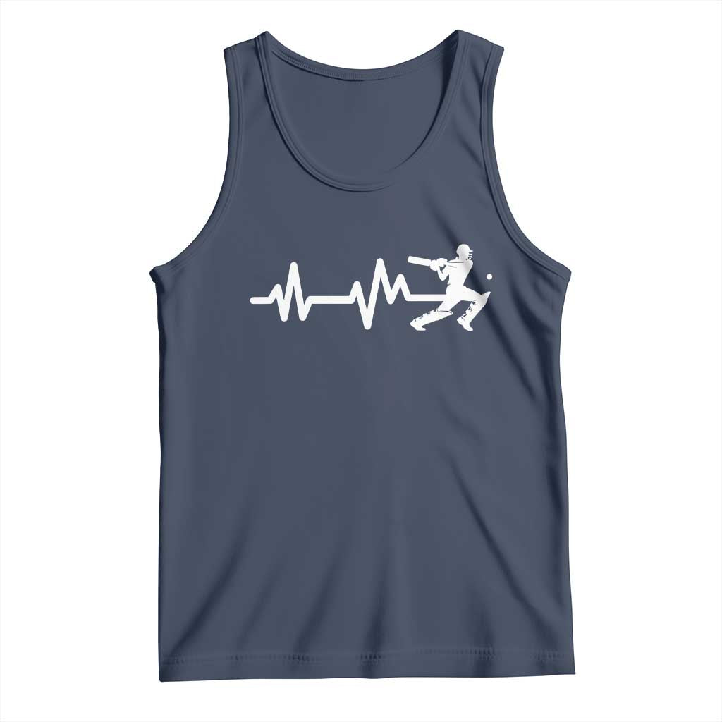 Cricket Player Tank Top Cricket Heartbeat Batsman TS10 Navy Print Your Wear
