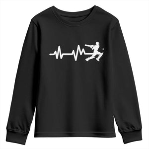 Cricket Player Youth Sweatshirt Cricket Heartbeat Batsman TS10 Black Print Your Wear