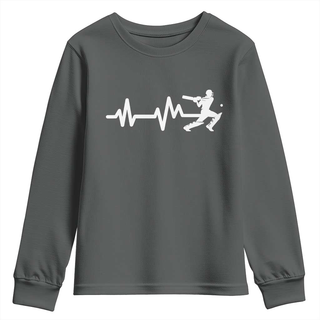 Cricket Player Youth Sweatshirt Cricket Heartbeat Batsman TS10 Dark Heather Print Your Wear